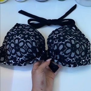 VS black and white laced floral push up bikini top